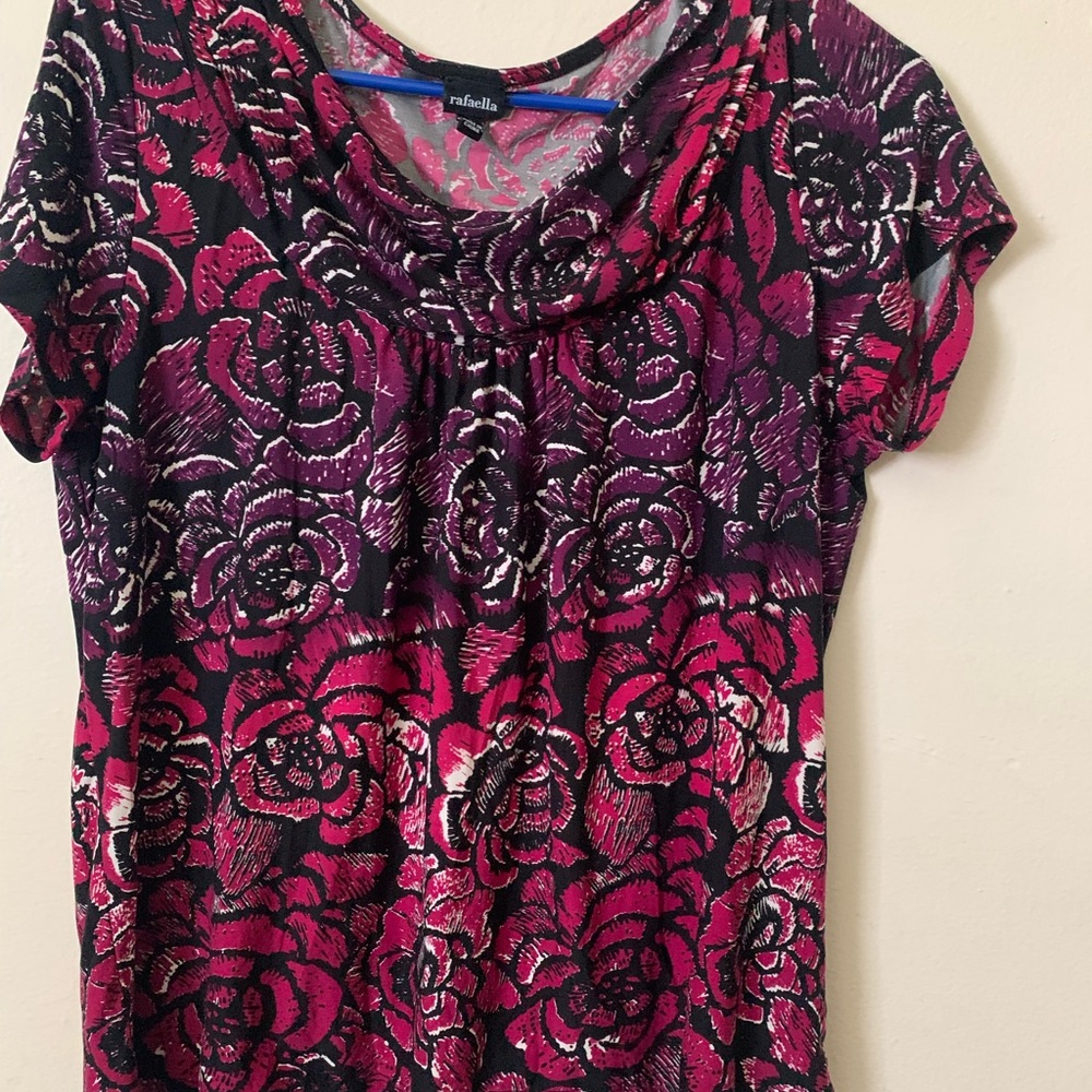 Rafaella Women's Rose Patterned Blouse - Pink and Black